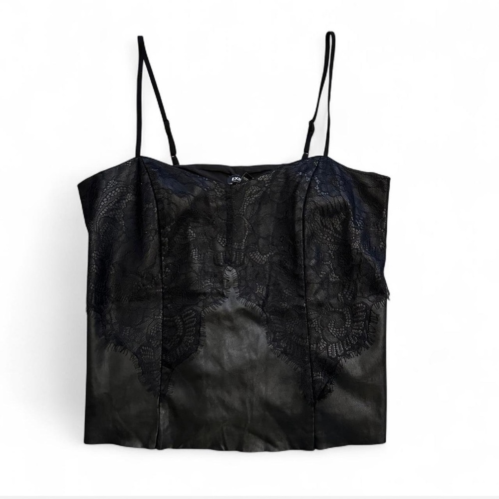Express M Faux Leather Lace Black Corset Cami Whimsigoth Boudoir Rock Side Zip